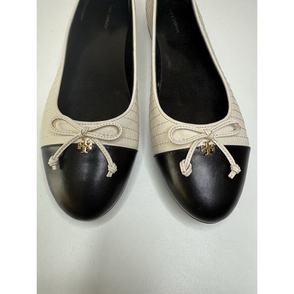 Tory Burch Cap Toe Ballet Flat Womens 10M Cream Quilted Leather Slip On Loafer - Picture 3 of 11